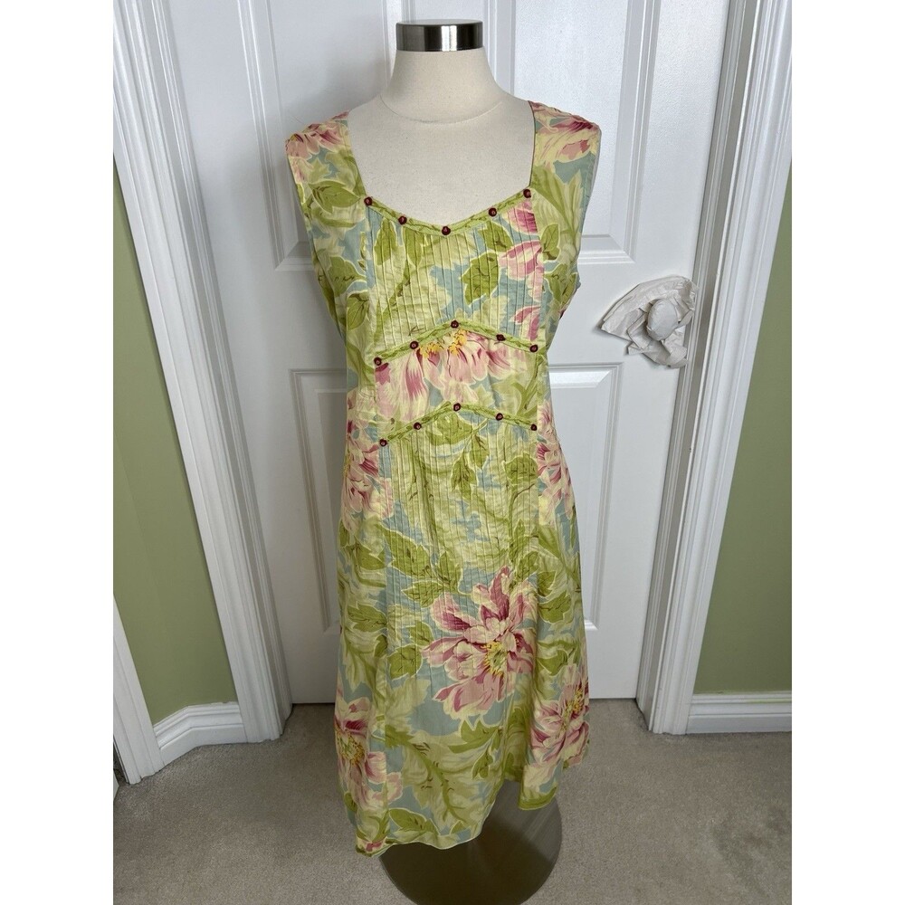 VTG April Cornell XL dress cottagecore floral sleeveless pin tuck back tie